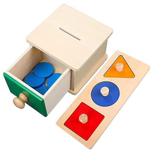 HONITANO 2Satz Montessori Spielzeugset für Kleinkinder Teiliges Holzspielzeug mit Münzbox und Geometrischen Puzzles Fördert Objektbeständigkeit und Kognitive Fähigkeiten für Junge Mädchen von HONITANO