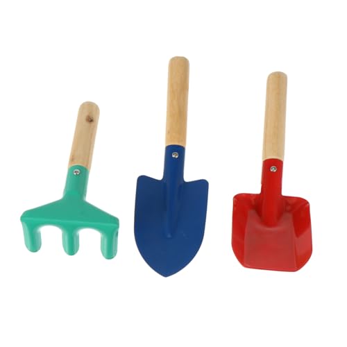 HONITANO 3 Stück Gartenwerkzeug Set mit Metallblättern und Robustem Holzgriff Buntes Pflanzen Schaufel und Rechen Set für Gärtnern Garten und Am Strand Zufällige Farbe Zufällige Farbe von HONITANO