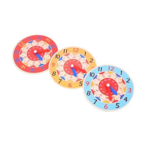 HONITANO 3 Stück Lehrmittel für Uhren holzspielzeug lernuhr kinderuhr Süße Uhr Unterrichtsuhren für puzzletisch Puzzlematte Bildungsspielzeug Unterrichtsmodell Uhr hölzern von HONITANO