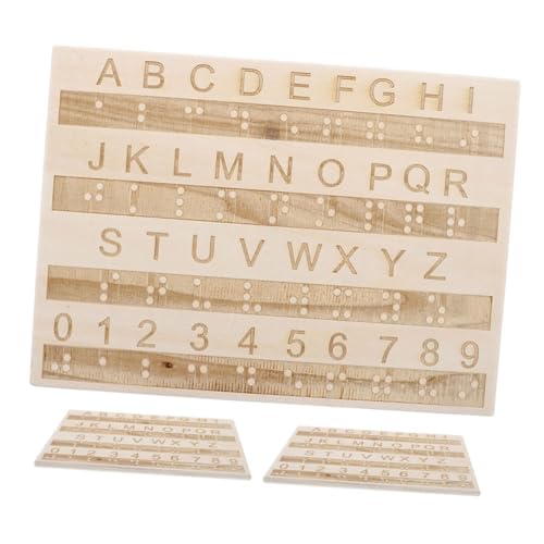 HONITANO 3 Stück Tafel Mit Braille-Alphabet Hersteller Von Braille-Etiketten Braille-bücher Sehbehinderte Produkte Gadgets Für Blinde Braille-alphabettafel Aus Holz Hölzern von HONITANO