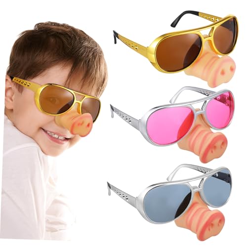 HONITANO 3 Stück Teiliges Lustige Brillen mit Schweinenase Gold Silber Originelle Partybrillen für Halloween Karneval Cosplay Fotobox und Gruppenspaß HONITANO 3 Stück Teiliges Lustige Brillen mit Schweinenase Gold Silber Originelle Partybrillen für Halloween Karneval Cosplay Fotobox und Gruppenspaß von HONITANO