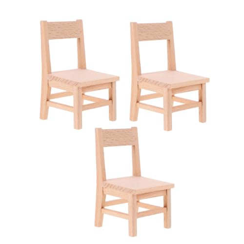 HONITANO 3 Stück Teiliges Miniatur Holzstühle für Puppenhaus Kompakte Stabile Miniaturmöbel Modelle für DIY Puppenhaus Dekoration und Kreatives Kinderspiel von HONITANO