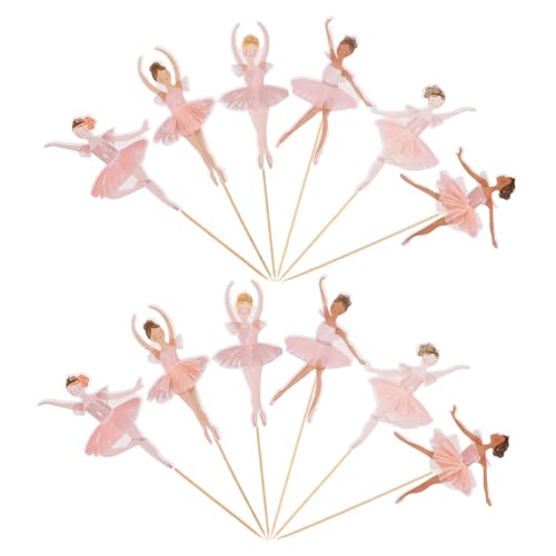 HONITANO 36 Stück Tänzerin Geburtstags Picker Tanzende Figur Mädchen Mottoparty Muffin Tutu Dessert Mädchen Kuchen Rosa Duschaufsätze Cupcake Topper Pantoffeln Für Zubehör von HONITANO