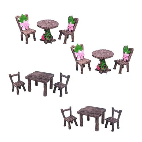 HONITANO 4 Sätze Miniatur Resin Stuhl und Tisch Gartenmöbel Deko für Puppenhaus Landschaft Micro Landschaftsdekor Realistische Kleine Möbel Ornamente von HONITANO