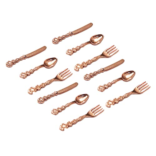 HONITANO 4 Sätze Teiliges Miniatur Besteck aus Legiertem Umweltfreundlich Roségoldfarben Puppenhaus Küchenzubehör Detailreiche Gabeln Löffel Messer Dekoratives Tischgeschirr für Spiel und von HONITANO