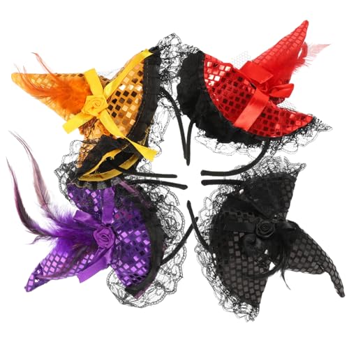 HONITANO 4 Stück Halloween Haarbänder mit Hexenhut für Wiederverwendbare Kopfbedeckung Schwarz Orange und Rot Dekorativer Haarschmuck für Halloween Partys HONITANO 4 Stück Halloween Haarbänder mit Hexenhut für Wiederverwendbare Kopfbedeckung Schwarz Orange und Rot Dekorativer Haarschmuck für Halloween Partys von HONITANO