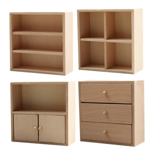 HONITANO 4 Stück Miniatur Möbelset aus Massivem Holz Teiliges DIY Puppenhaus Dekoration Kleines Aufbewahrungsschrank Schlafzimmer Regal mit Realistischer Handwerkskunst für Mini Haus Deko HONITANO 4 Stück Miniatur Möbelset aus Massivem Holz Teiliges DIY Puppenhaus Dekoration Kleines Aufbewahrungsschrank Schlafzimmer Regal mit Realistischer Handwerkskunst für Mini Haus Deko von HONITANO