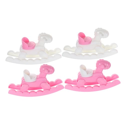 HONITANO 4 Stück Puppenhaus-Trojaner Creme Mini Schaukeln holzspielzeug schaukelpferd deko Mikrolandschaft Deko Vintage Dekoration Puppenhaus-Schaukelpferd Puppenhaus-Modell Abs Weiß von HONITANO