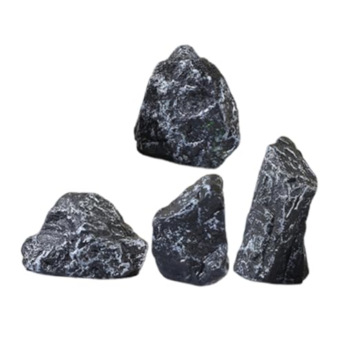 HONITANO 4 Stück Simulierte Steingartenornamente dekorative Steine Kunststein Dekoration Kunsthandwerk Deko Bonsai Felsen Ziegel Minis Steingartenverzierung Rock- Kunstharz Black von HONITANO