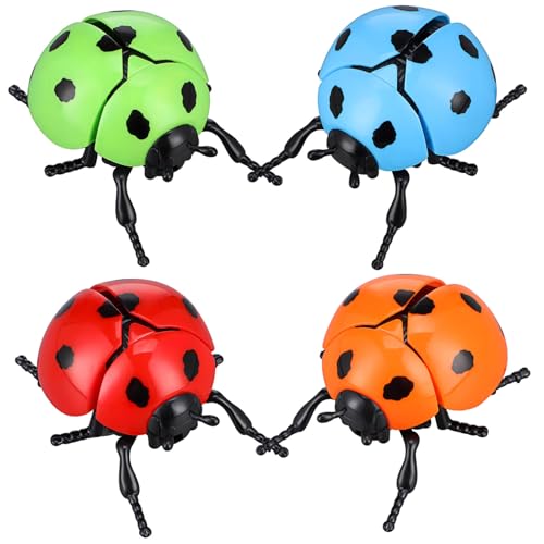HONITANO 4 Stück Teiliges Wind Up Tier aus Kunststoff Bunte Käferform Aufziehfiguren für Lebensechte Mechanische Insekten Deko als und Party Mitgebsel von HONITANO