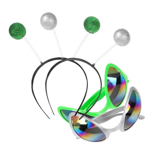 HONITANO 4Stücke Teiliges Alien Brillen mit Haarband für Erwachsene Außerirdische Sonnenbrille und Stirnband für Karneval Halloween und Themenpartys Lustiges Kostümzubehör von HONITANO