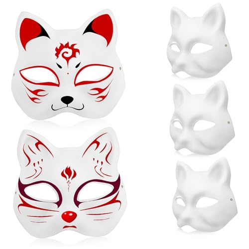 HONITANO 5 Katzenmasken zum Bemalen Pappmaché Halbmasken mit Elastischem Band Leichte DIY Tiermasken für Karneval Maskerade Halloween Kostüm Zubehör HONITANO 5 Katzenmasken zum Bemalen Pappmaché Halbmasken mit Elastischem Band Leichte DIY Tiermasken für Karneval Maskerade Halloween Kostüm Zubehör von HONITANO