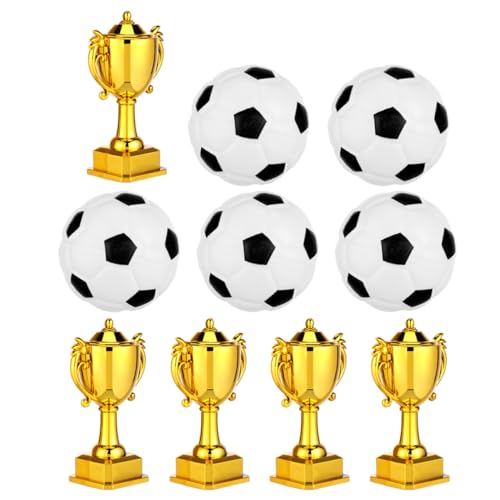 HONITANO 5 Sets Fußball-kuchendekorationen: Mini-fußball Und Trophäen-kuchenaufsätze, Fußball-dekorationen Aus Kunststoff – Kleine Preisbecher Für Sportpartys, Geburtstagsdekorationen von HONITANO