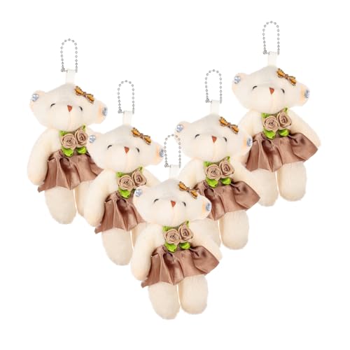 HONITANO 5 Stück Teiliges Mini Kuschelbären mit Hängekette Niedliche Plüschbären Anhänger Dekorative Kleine für Schlüsselbund Handtasche DIY Blumenstrauß Zubehör ca Hellbraun von HONITANO
