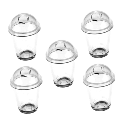 HONITANO 5 Stück Teiliges Mini Milchtee Becher mit Strohhalmdeckel Transparente Miniatur Kaffeetassen Modell Niedliche Dekoration für Puppenhaus Mikrolandschaft und Fotorequisiten von HONITANO