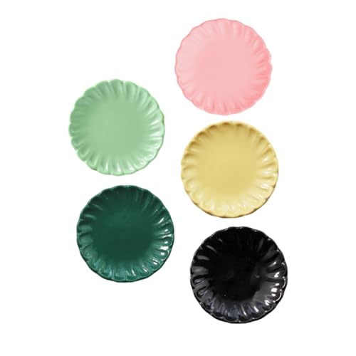 HONITANO 5 Stück Teiliges Miniatur Puppengeschirr aus Langlebigem Material Farbige Mini Teller für Puppenhaus Küche Leicht und Kompakt als Dekoration und Fotorequisite von HONITANO