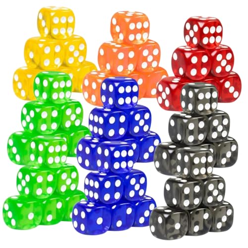 HONITANO 50 Stück Transparente Würfel Spiel Partygeschenk Sechsseitige Würfel Partywürfel Zahlenwürfel Bunte Würfel Acryl Zufällige Farbe von HONITANO