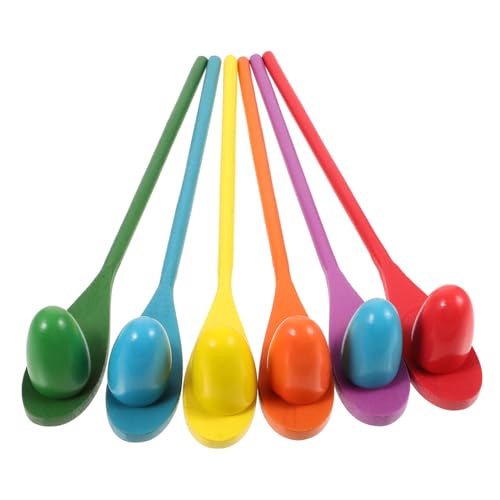 HONITANO 6 Sätze Teiliges Holz Balance Spiel mit Bunten Eiern und Löffeln Stabilem Material Gleichgewichtstrainingsspielzeug für Pädagogisches Party und Geburtstagsspiel für Junge Mädchen von HONITANO