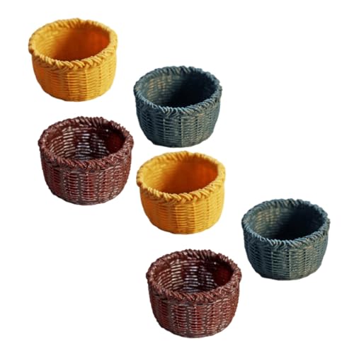 HONITANO 6 Stück Mini-Korb Aufbewahrungskorb klein dekorativ Mini-Behälter Gewebte wohnaccessoires Miniatures Geschenkidee spielzeuge hochzeitsdeko Miniaturfiguren Miniatur-Möbeldekor Harz von HONITANO