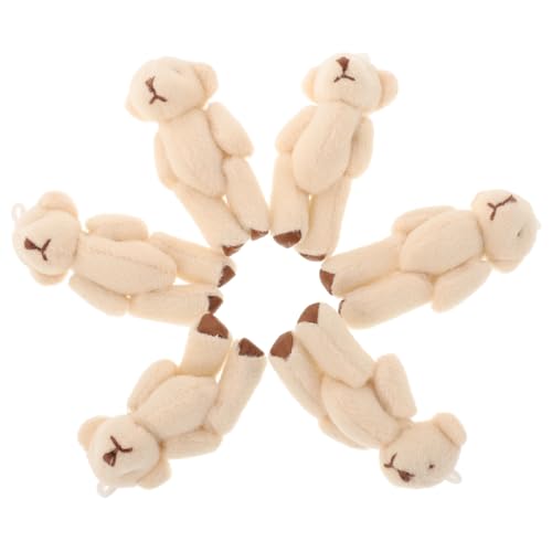 HONITANO 6 Stück Mini Plüschtier Schlüsselanhänger Bär mit Beweglichen Gelenken Weiches Kuscheltier Kleines Stofftier für Taschen Alltag Zubehör Beige von HONITANO