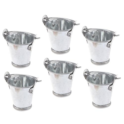 HONITANO 6 Stück Modell mit silbernem Eimer künstlich Miniatur drinnen für kinderspielzeug Geburtstagsgeschenke weinachtsgeschenk Mini-Halter Mini-Hausmodelle Metall Silver von HONITANO