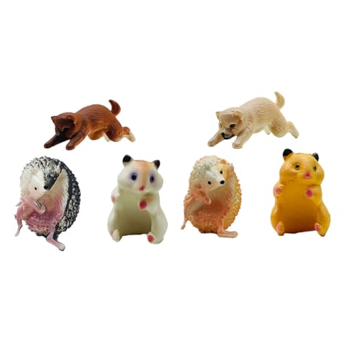 HONITANO 6 Stück Puppe Mit Tiertassenrand Ornament Dekoration Spaß Winzig Figur Klein Einzigartig Hamster Dekorativ Charme PVC von HONITANO