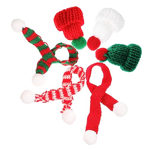 HONITANO 6 Stück Teiliges Mini Weihnachtsmützen mit Schal Kleine Gestrickte Hüte für DIY Basteln Handyhüllen Flaschendekorationen Vielseitiger Christbaumschmuck Leicht und Tragbar von HONITANO
