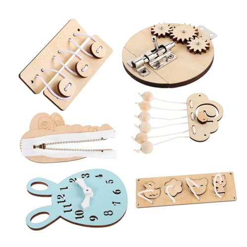 HONITANO 6 Stück Teiliges Montessori Holzspielzeug Busy Board für Kleinkinder mit DIY Zubehör Sicheres Motorikbrett Feinmotorik Kreativität und Sensorischer Entwicklung für Vorschule und von HONITANO
