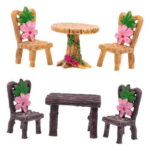 HONITANO 6 Stück Tisch Und Stuhlornamente Aus Kunstharz Mini Schmuck Mini Zeug Kleine Häuser Mini Häuser Terrarium Tank Puppenhaus Kinderspielzeug Miniatur von HONITANO