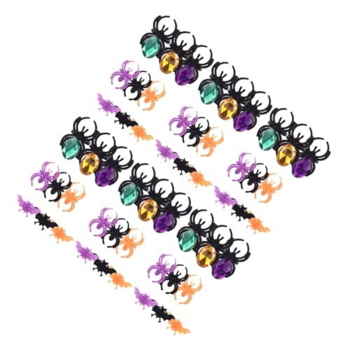 HONITANO 60 Stück Teiliges Halloween Ring mit Bunten Kunststoffspinnen und Fledermausringen Verstellbare Kinderringe als Finger Dekoration für Halloween Party Kostüm Zubehör von HONITANO