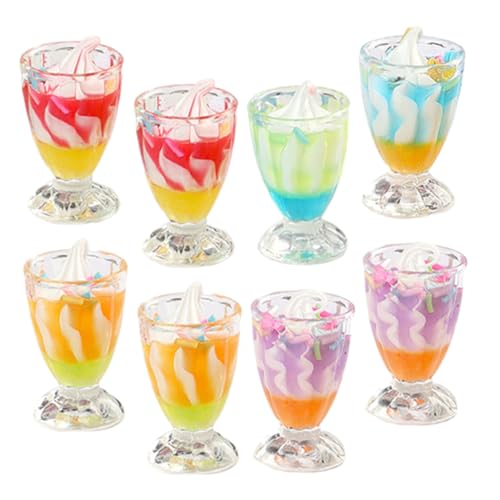 HONITANO 8 Stück Teiliges Miniatur Eisbecher aus Widerstandsfähigem Harz Realistische Bunte Eiscreme Modelle für Puppenhaus Dekoration Kreatives Pretend Play Zubehör Langlebig und von HONITANO