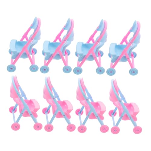 HONITANO 8 Stück Teiliges Miniatur Puppenwagen Lebensechte Simulation Babywagen Leicht Robust und Tragbar Kunststoff Puppenwagen Zubehör für Rollenspiel im Puppenhaus von HONITANO