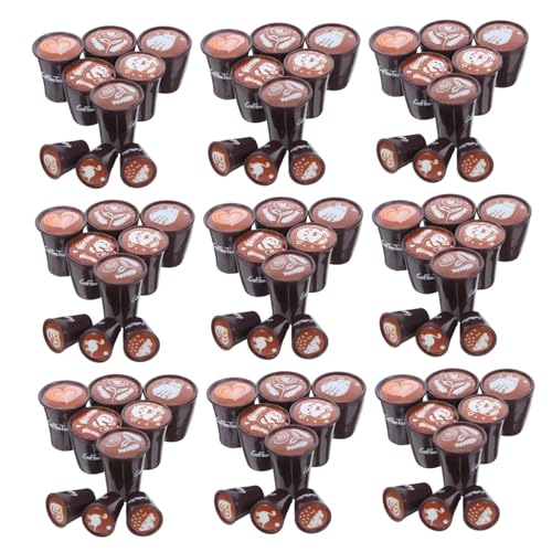 HONITANO 90 Stück Miniatur Latte Art Kaffeetassen aus Resin Japanisches Puppenhaus Küchen-Set Realistische Mini Getränke mit Herz- Panda Katzenmotiven Dekoration für DIY Mikro-landschaften von HONITANO