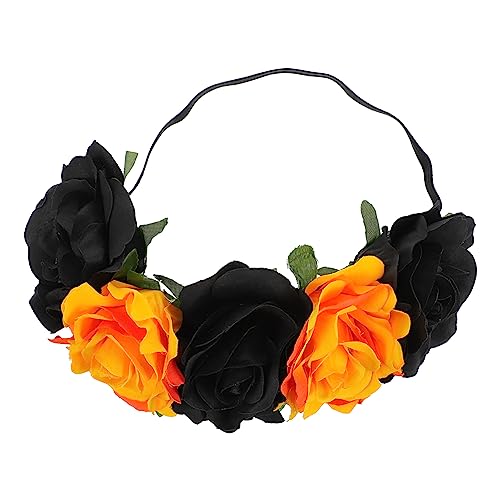 HONITANO Elastisches Rosenblüten Haarband Damen Floral Haarschmuck für Halloween Weihnachtsfeier Hochzeit Cosplay Party Schwarz Orange von HONITANO
