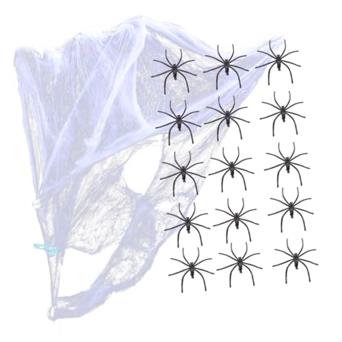 HONITANO Halloween Deko Spinnennetz mit Künstlichen Spinnen Dehnbares Polyester Spinnennetz für Gruselige Indoor Party Dekoration Wiederverwendbar und Flexibel für Fenster Türen und Räume von HONITANO