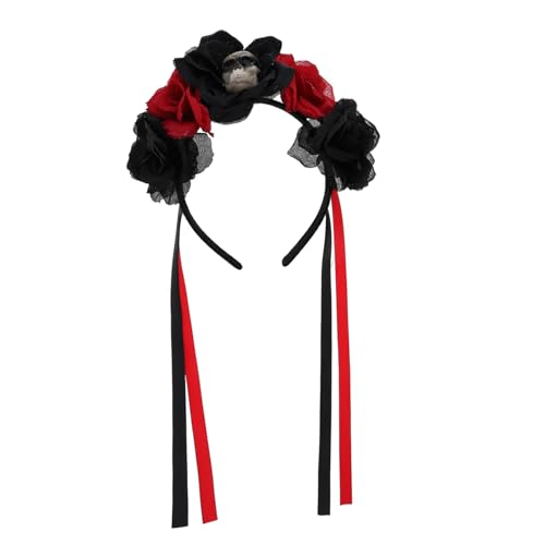 HONITANO Halloween Haarreif Damen mit Totenkopf und Roten Rosen Dekoratives Festival Stirnband für Halloween und Tag der Toten Party Originelles Haarschmuck Accessoire HONITANO Halloween Haarreif Damen mit Totenkopf und Roten Rosen Dekoratives Festival Stirnband für Halloween und Tag der Toten Party Originelles Haarschmuck Accessoire von HONITANO