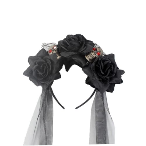HONITANO Halloween Haarreif mit Realistischer Blumen Schädel Dekoration Schwarzer Stirnband für Kostüm Accessoire für Party Karneval und Maskerade HONITANO Halloween Haarreif mit Realistischer Blumen Schädel Dekoration Schwarzer Stirnband für Kostüm Accessoire für Party Karneval und Maskerade von HONITANO
