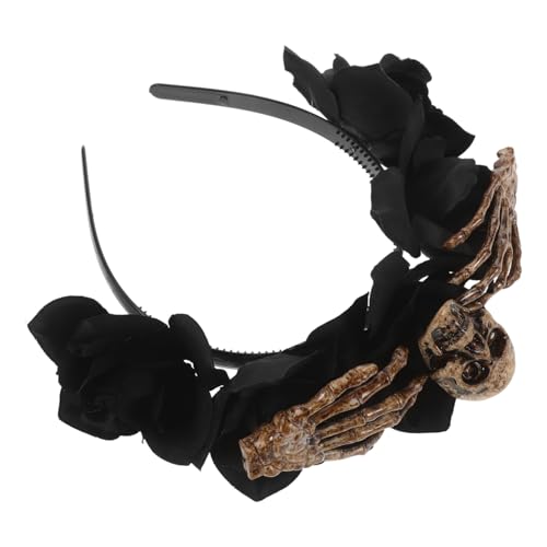 HONITANO Halloween Haarreif mit Schwarzen Künstlichen Blumen und Skelett Design Leichter Haarschmuck für Halloween Kostüm Party Komfortabel Passend für Kopfgrößen und Haartypen von HONITANO