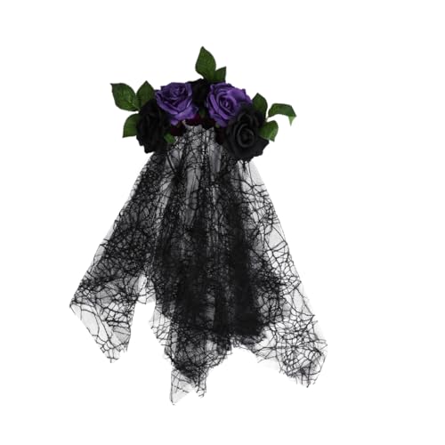 HONITANO Halloween Haarschmuck Haarreif mit Langem Schleier Leichter Cosplay Kopfschmuck für Party Festival und Kostüm Schwarzer Blumen Haarreif für Damen von HONITANO