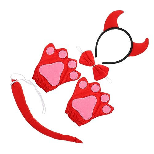 HONITANO Halloween Kostüm Set Cattle Horn Stirnband Handschuhe Fliege Teiliges Cosplay Zubehör für Party Karneval Bühne aus Weichem Baumwollmaterial von HONITANO