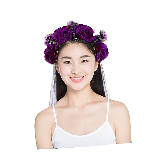 HONITANO Halloween Stirnband mit Schädel und Rosenblüten Einzigartiger Haarschmuck für Damen Mädchen und Kostümpartys für Halloween und Karneval von HONITANO