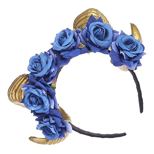HONITANO Halloween Stirnband mit Schwarzen Samt Ochsenhörnern und Realistischer Blauer Rosenverzierung Breites Gothic Haarreifen Kopfstück für Damen als Kopfschmuck für Halloween Cosplay HONITANO Halloween Stirnband mit Schwarzen Samt Ochsenhörnern und Realistischer Blauer Rosenverzierung Breites Gothic Haarreifen Kopfstück für Damen als Kopfschmuck für Halloween Cosplay von HONITANO