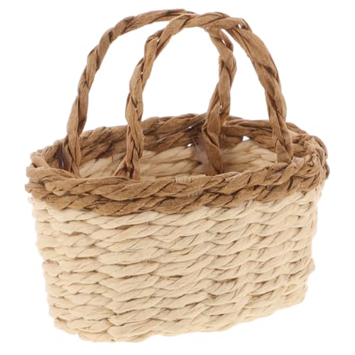 HONITANO Handgeflochtener Miniaturkorb für Puppenhaus Dekoration Realistischer Aufbewahrungskorb Charmantes Möbelstück für Szenenfotografie und Wohnaccessoires Naturfarben Vielseitig von HONITANO