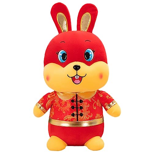 HONITANO Hasenpuppe des neuen Jahres Kuscheltier Karikatur Plüschpuppe chinesische neujahrsdekoration faschingskostüme hausdeko Plüsch-Kaninchen-Puppe dekoratives Stofftier PP Baumwolle rot von HONITANO