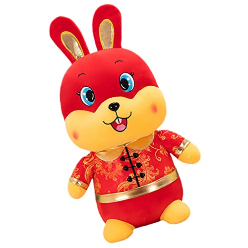 HONITANO Hasenpuppe des neuen Jahres zur Bereicherung von Kaninchen Figur chinesische neujahrsdekoration hasenkuscheltiere Plüsch-Kaninchen-Puppe Plüschhasenpuppe PP Baumwolle rot von HONITANO