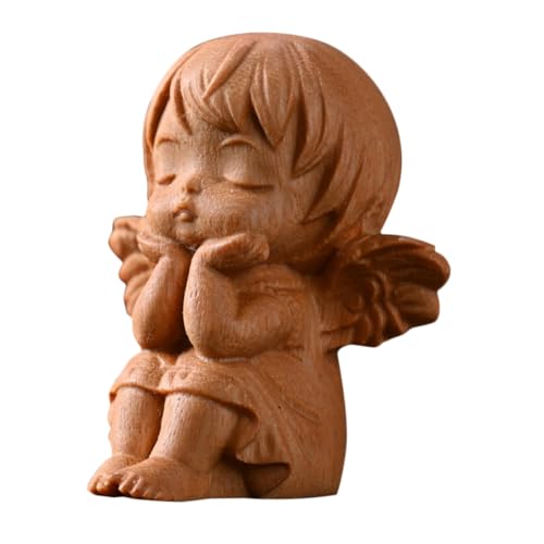 HONITANO Hölzerne Engelsverzierung Mit Flügeln Für Wohnkultur Und Religiöse Akzente Handgefertigtes Miniaturmodell Für Garten- Oder Desktop -Display von HONITANO