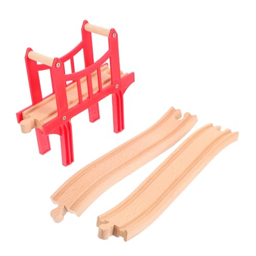 HONITANO Holzeisenbahn Zubehör mit Roter Holzbrücke und Kleinen Geraden Gleisen Kompatibel mit Thomas Holzspielzeug und Anderen Holzbahnsets Langlebig und Fördert Kreative Gleisgestaltung von HONITANO