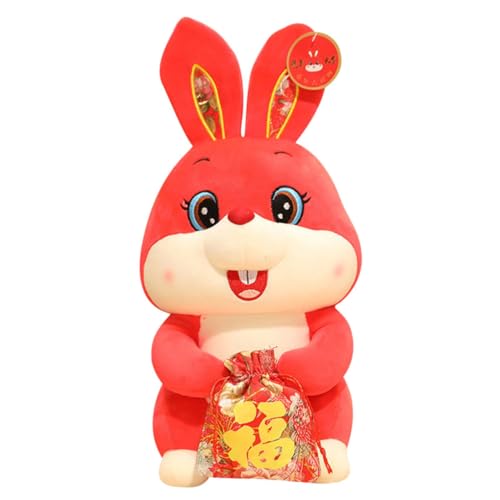 HONITANO Jahr Der Kaninchenpuppe Kuscheltier Hase Aus Plüsch Klein Ausgestopft Kaninchen-Maskottchen-Puppe-Ornamente Sternzeichen Hase Plüsch Hasenpuppe Rot Pp Baumwolle von HONITANO
