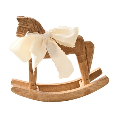 HONITANO Kiefernholz -schaukelpferd Deko Wooden Rocking Horse Figurine Farmhouse Horse Ornamente Holzornamente Für Wohnzimmer Holz Rockiger Pferdebasteln Schleife Light Brown von HONITANO