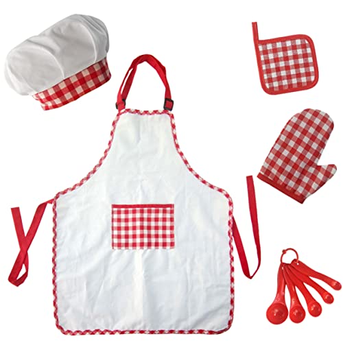 HONITANO Kochset Teilig mit Verstellbarer Schürze und Kochmütze Bunte Kinderküche Zubehör für Jungen und Mädchen Schmutzabweisend Waschbar Sicher und Langlebig für Backen und Basteln von HONITANO
